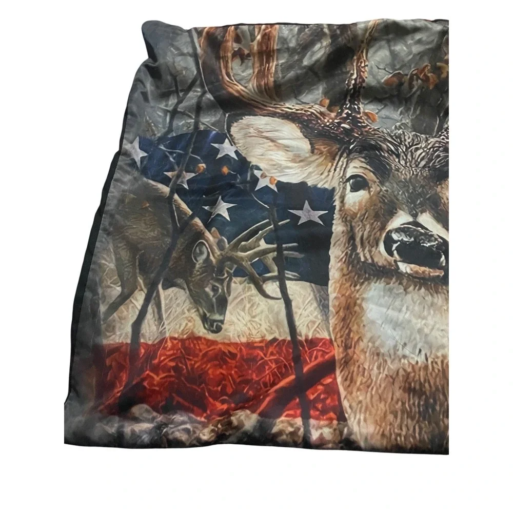 Deer American Flag Bedding Set‎ Full Queen Duvet 2 Shams Hunting Camo Wildlife